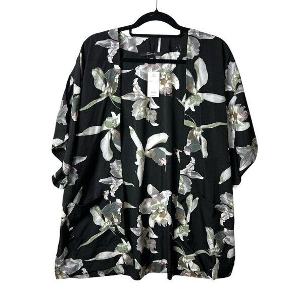 Cejon Black Multicolored‎ Floral Open Front Kimono Women’s Size OSFM- NWT - Picture 1 of 8